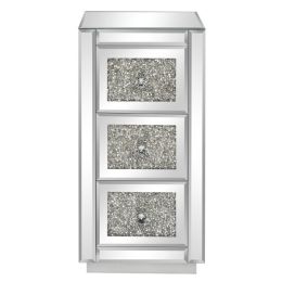 FCH Mirrored Nightstand with 3-Drawers; Crystal Accent Silver Side/End Table for Living Room Bedroom