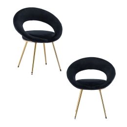 Black Velvet Modern accent/Conversation Lounge Chair With Gold Plated Legs; unique appearance; Suitable For Office; Lounge; Living Room; set of 2