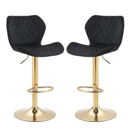 Black Velvet Adjustable Swivel Bar Stools Set Of 2 Modern Counter Height Barstools With Golden Color Base