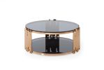 Modrest Bryce Modern Smoked Glass &amp; Rosegold Round Coffee Table