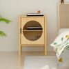 1 Door nightstand; Bamboo Mid Century Modern Nightstand; Bedside Table Accent End Table Side Table for Bedroom; Living Room; Natural