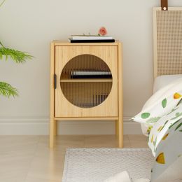 1 Door nightstand; Bamboo Mid Century Modern Nightstand; Bedside Table Accent End Table Side Table for Bedroom; Living Room; Natural