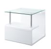 Nevaeh End Table; Clear Glass &amp; White High Gloss Finish 82362