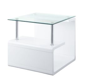 Nevaeh End Table; Clear Glass &amp; White High Gloss Finish 82362
