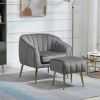 Velvet Accent Chair with Ottoman; Modern Tufted Barrel Chair Ottoman Set for Living Room Bedroom; Golden Finished; Grey