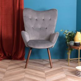 Modern Wingback Accent Armchair Living Room Tufted Velvet Upholstery; DARK GREY