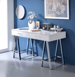 Coleen Built-in USB Port Writing Desk; White High Gloss & Chrome Finish YF