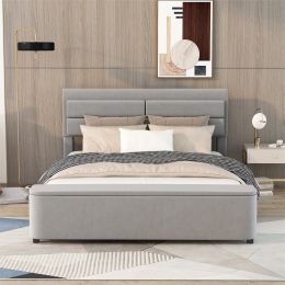 Queen Size Upholstery Platform Bed with Storage Headboard and Footboard,Support Legs