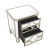 Elegant Mirrored 2-Drawer Nightstand End Table with Golden Lines for Living Room; Bedroom