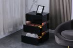 High Gloss LED Side Table; Modern Nightstands with 3 Drawer for Bedroom; Living Room; Black