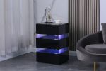 High Gloss LED Side Table; Modern Nightstands with 3 Drawer for Bedroom; Living Room; Black