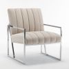 Velvet tufted armchair Silver armrest accent chair