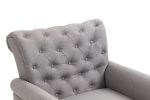 Mid-Century Modern Accent Chair; Linen Armchair w/Tufted Back/Wood Legs; Upholstered Lounge Arm Chair Single Sofa for Living Room Bedroom; Light grey