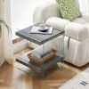 17.72" Sleek and Sturdy Tempered Glass Leg Side Table with Dual MDF Shelves; Modern nightstand end table for living roon; bedroom; transparent/brown