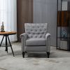 Mid-Century Modern Accent Chair; Linen Armchair w/Tufted Back/Wood Legs; Upholstered Lounge Arm Chair Single Sofa for Living Room Bedroom; Light grey