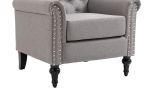 Mid-Century Modern Accent Chair; Linen Armchair w/Tufted Back/Wood Legs; Upholstered Lounge Arm Chair Single Sofa for Living Room Bedroom; Light grey