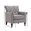 Mid-Century Modern Accent Chair; Linen Armchair w/Tufted Back/Wood Legs; Upholstered Lounge Arm Chair Single Sofa for Living Room Bedroom; Light grey