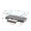 37.8" Tempered Glass Coffee table with Dual Shelves and MDF Drawer; Tea Table for living roon; bedroom; transparent/brown