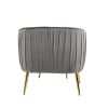 Velvet Accent Chair with Ottoman; Modern Tufted Barrel Chair Ottoman Set for Living Room Bedroom; Golden Finished; Grey