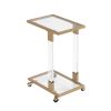 W82153574 Golden Side Table; Acrylic Sofa Table; Glass Top C Shape Square Table with Metal Base for Living Room; Bedroom; Balcony Home and Office