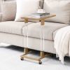 W82153574 Golden Side Table; Acrylic Sofa Table; Glass Top C Shape Square Table with Metal Base for Living Room; Bedroom; Balcony Home and Office