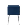 B109-TA Upholstered in durable 100% Blue Velvet nightstand Classic silver rivet elegant button tufted design with two drawer and metal legs
