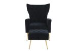 Modern Accent Chair with Ottoman; Comfy Armchair for Living Room; Bedroom; Apartment; Office (Black)