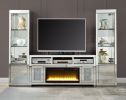 ACME Noralie TV STAND W/FIREPLACE Mirrored & Faux Diamonds LV00519