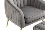 Velvet Accent Chair with Ottoman; Modern Tufted Barrel Chair Ottoman Set for Living Room Bedroom; Golden Finished; Grey