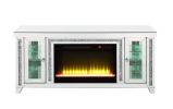 ACME Noralie TV STAND W/FIREPLACE & LED Mirrored & Faux Diamonds LV00315