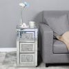 FCH Mirrored Nightstand with 3-Drawers; Crystal Accent Silver Side/End Table for Living Room Bedroom