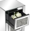 FCH Mirrored Nightstand with 3-Drawers; Crystal Accent Silver Side/End Table for Living Room Bedroom