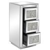 FCH Mirrored Nightstand with 3-Drawers; Crystal Accent Silver Side/End Table for Living Room Bedroom