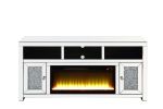ACME Noralie TV STAND W/FIREPLACE Mirrored & Faux Diamonds LV00519