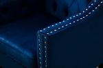 Velvet Accent Chair; Modern and Cozy Sofa Chair with Wood Legs; Tufted Accent Armchair for Living Room/Bedroom/Office/Guest Room; SAPPHIREBLUE