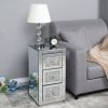 FCH Mirrored Nightstand with 3-Drawers; Crystal Accent Silver Side/End Table for Living Room Bedroom
