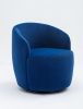 Velvet Fabric Swivel Accent Armchair Barrel Chair With Black Powder Coating Metal Ring; Blue