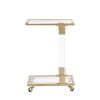 W82153574 Golden Side Table; Acrylic Sofa Table; Glass Top C Shape Square Table with Metal Base for Living Room; Bedroom; Balcony Home and Office