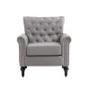 Mid-Century Modern Accent Chair; Linen Armchair w/Tufted Back/Wood Legs; Upholstered Lounge Arm Chair Single Sofa for Living Room Bedroom; Light grey