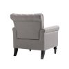 Mid-Century Modern Accent Chair; Linen Armchair w/Tufted Back/Wood Legs; Upholstered Lounge Arm Chair Single Sofa for Living Room Bedroom; Light grey