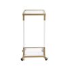 W82153574 Golden Side Table; Acrylic Sofa Table; Glass Top C Shape Square Table with Metal Base for Living Room; Bedroom; Balcony Home and Office