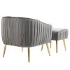 Velvet Accent Chair with Ottoman; Modern Tufted Barrel Chair Ottoman Set for Living Room Bedroom; Golden Finished; Grey
