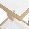 W82153574 Golden Side Table; Acrylic Sofa Table; Glass Top C Shape Square Table with Metal Base for Living Room; Bedroom; Balcony Home and Office
