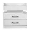 Nightstand with 2 Drawers; USB Charging Ports; Wireless Charging and Remote Control LED Light-White