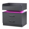 Nightstand with 2 Drawers; USB Charging Ports; Wireless Charging and Remote Control LED Light-Dark Gray