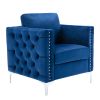 Modern Velvet Armchair Tufted Button Accent Chair Club Chair with Steel Legs for Living Room Bedroom; Navy
