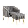 Velvet Accent Chair with Ottoman; Modern Tufted Barrel Chair Ottoman Set for Living Room Bedroom; Golden Finished; Grey