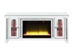 ACME Noralie TV STAND W/FIREPLACE & LED Mirrored & Faux Diamonds LV00315
