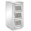 FCH Mirrored Nightstand with 3-Drawers; Crystal Accent Silver Side/End Table for Living Room Bedroom
