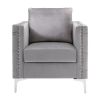 Modern Velvet Armchair Tufted Button Accent Chair Club Chair with Steel Legs for Living Room Bedroom; Grey